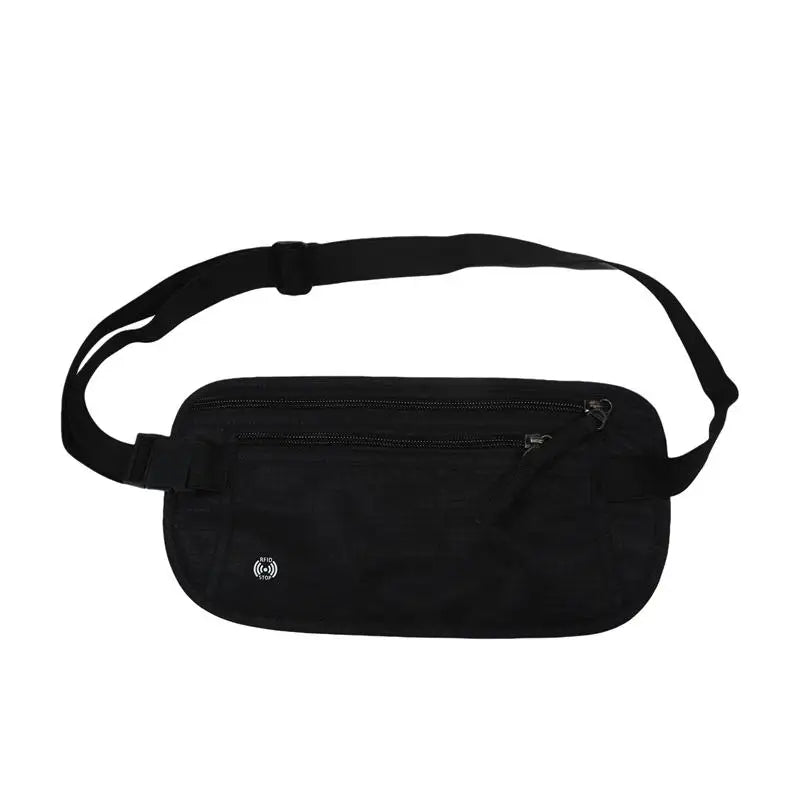 Sac de taille de voyage noir – Ceinture d’argent, pochette invisible porte-passeport, protection des cartes, de l’argent et des documents