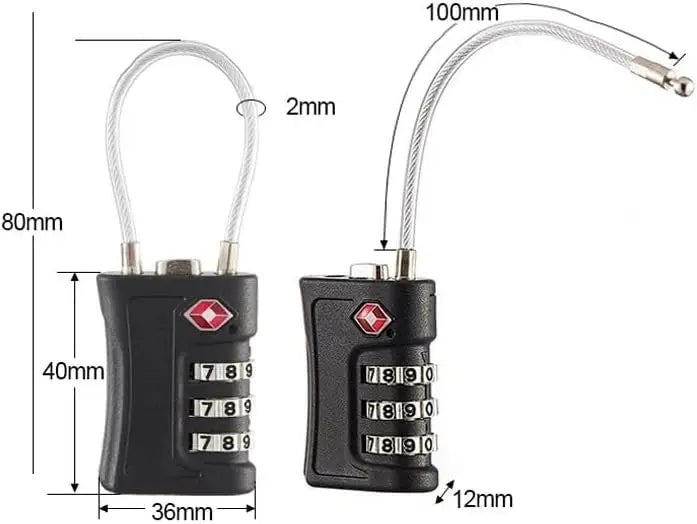 TSA – 2 serrures à combinaison à 3 chiffres, outil de sécurité antivol, mot de passe personnalisé, cadenas pour valise, bagages, serrure codée pour voyage
