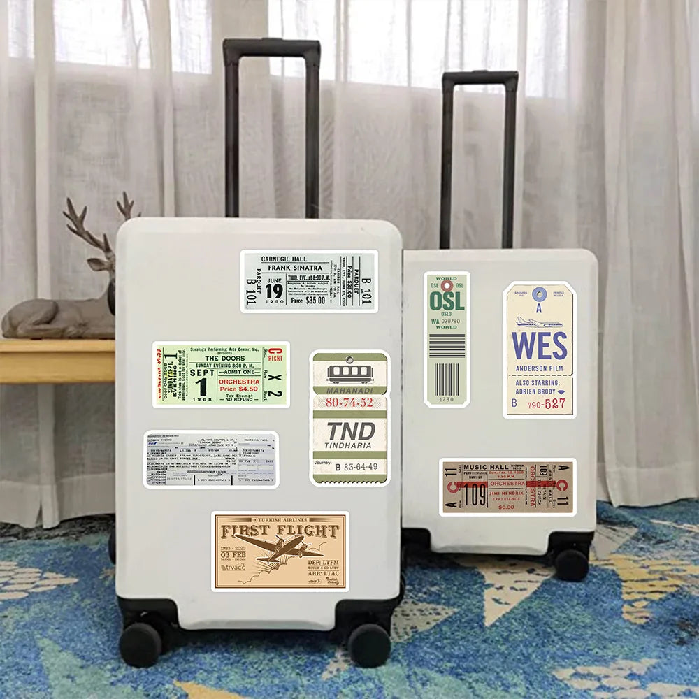 40 Autocollants Vintage Voyage – Stickers Cartes Postales & Timbres pour Valise et Sac de Voyage