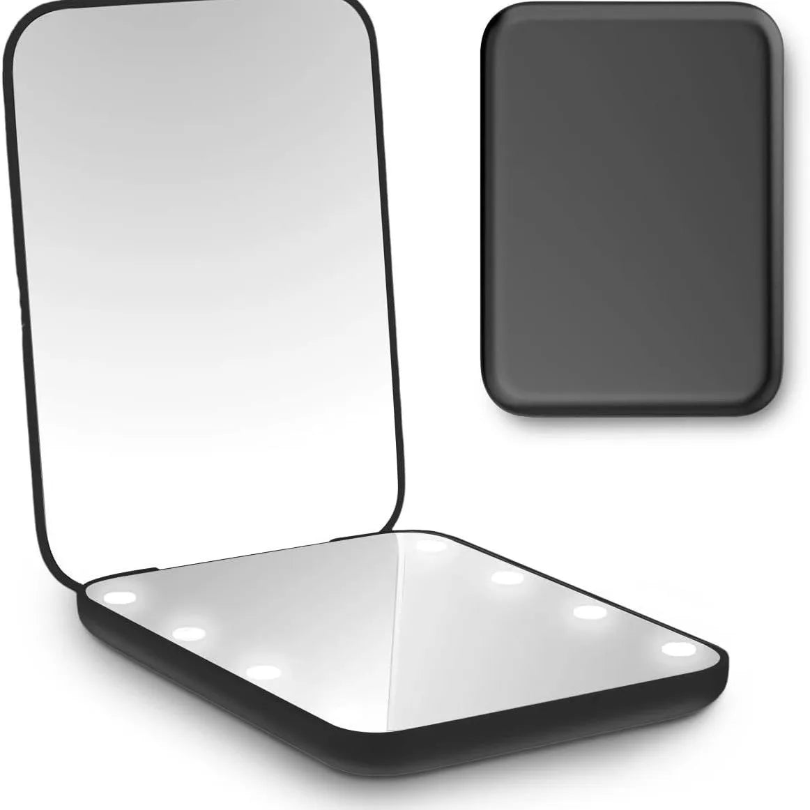 Mini miroir de maquillage LED pliable – miroir de poche cosmétique avec lumière-NOIR