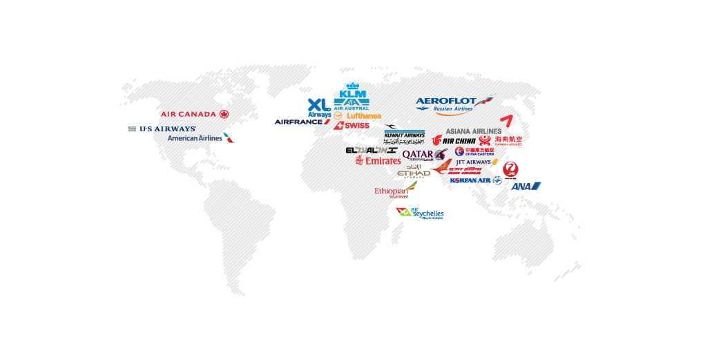 Map monde des compagnies aériennes