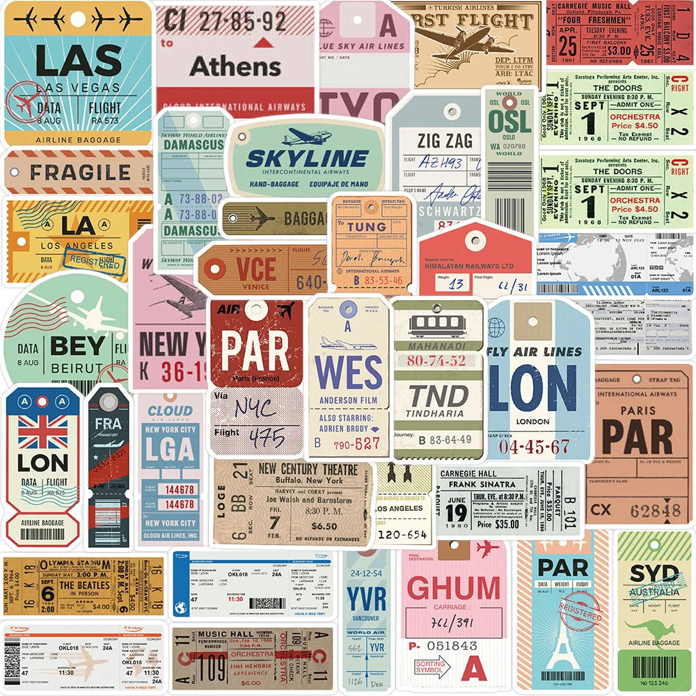 40 Autocollants Vintage Voyage – Stickers Cartes Postales & Timbres pour Valise et Sac de Voyage
