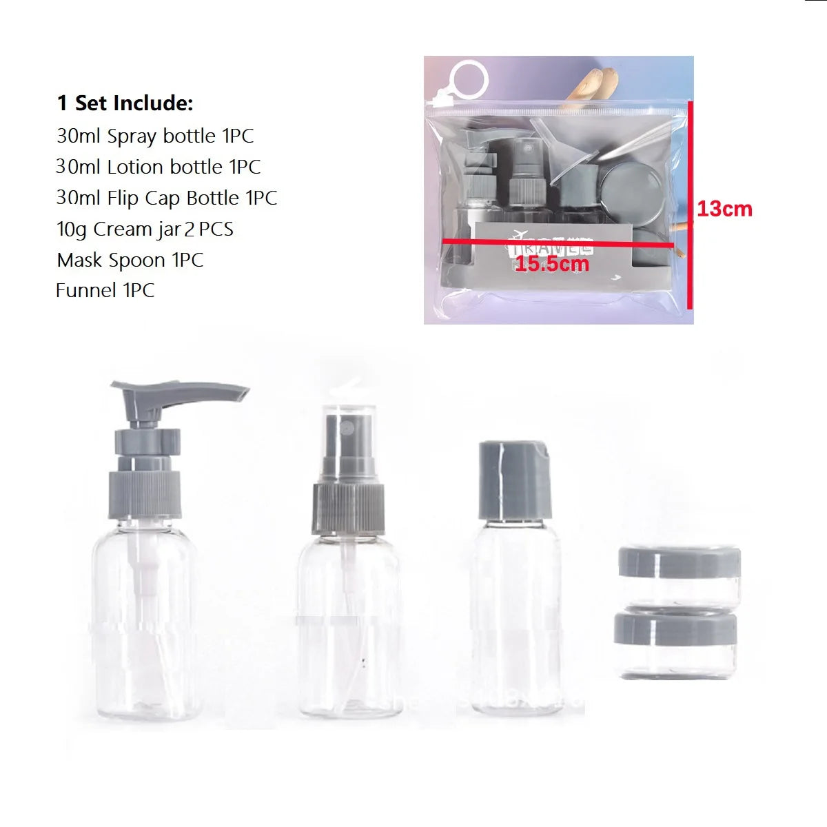 1 ensemble de bouteilles rechargeables de voyage, 7 pièces, flacon pulvérisateur vide, pompe à Lotion, conteneur d'emballage cosmétique