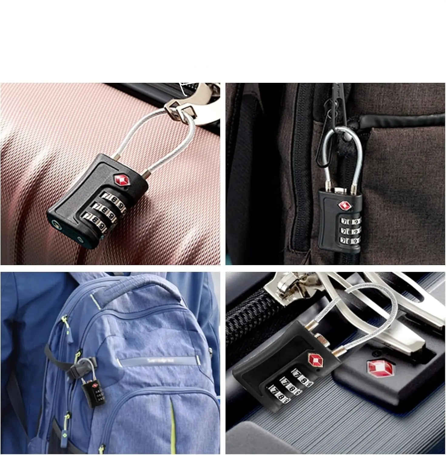 TSA – 2 serrures à combinaison à 3 chiffres, outil de sécurité antivol, mot de passe personnalisé, cadenas pour valise, bagages, serrure codée pour voyage
