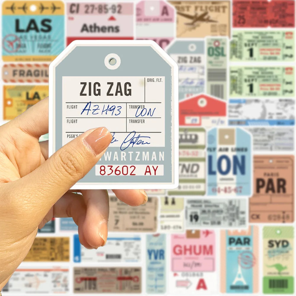 40 Autocollants Vintage Voyage – Stickers Cartes Postales & Timbres pour Valise et Sac de Voyage